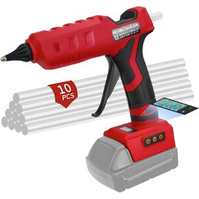 Cordless Hot Glue Gun for Milwaukee 18V Battery, 100W LED Digital Wireless Glue Gun with 10 Glue Sticks, Handheld Heavy Duty Glue Gun for DIY, Craft(No Battery）