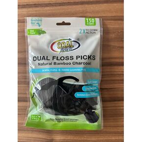 Dental Floss Picks, 150 Count, Charcoal Infused, Dual Ended Black