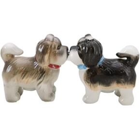 Ebros Gift Animated Dog Shih Tzu Kitchen Salt And Pepper Shakers Ceramic Figurine Set 3"L Pedigree Puppy Dogs Breed Kissing Collectible Figurines Dining Bar Decorations