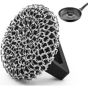 Amagabeli Cast Iron Cleaner with Handle Stainless Steel Chainmail Pan Scrubber for Cast Iron Skillet Cleaner Chain Mail Scrubber Brush Pan Pot Wok Griddles BBQ Grills