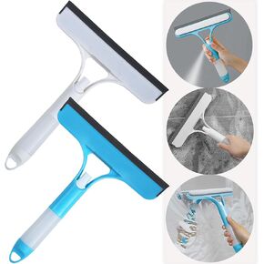 2 Pack All-Purpose Shower Squeegee for Shower Glass Door, Shower Glass Cleaner Squeegee with Spray, Washer, Wiper, 3 Functions in 1, Perfect Household Cleaner Tool