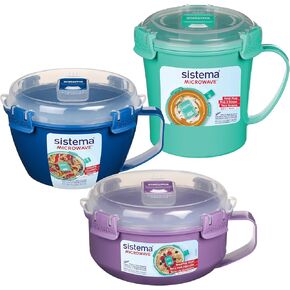 Sistema Microwave Containers | Microwave Soup Mug, Porridge Bowl & Noodle Bowl | Microwave Food Containers with Steam Release Vents | BPA-Free | Red | 3 Count