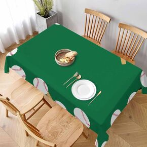 Baseball Balls and Bats Frame Tablecloth 60x84 Inch White Red Brown Ball On Green Backgound Decorations for Kitchen Home Dinner Party