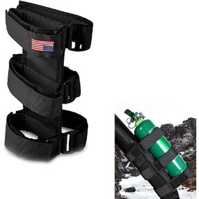 Pack-1 Fire-Extinguisher Holder, Adjustable Roll Bar with American Flag Pattern, Compatible with Jeep Wrangler 1965-2022 JK JKU TJ CJ Gladiator (Black)