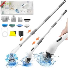 Electric Spin Scrubber - Shower Scrubber with Long Handle,Electric Scrubber for Cleaning,Bathroom Cleaner,Waterproof Shower Scrubber,Cordless Cleaning Brush with 7 Brush Heads(3 Speeds,90Mins Work)