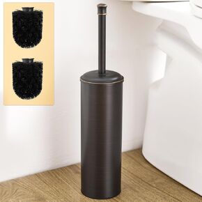 BESy Toilet Brush and Holder Set with Two Brush, Toilet Cleaner Bowl with Extra Long Handle and Holder, Toilet Scrubber Space Saving, Easy to Hide, Drip-Proof, Stainless Steel Oil Rubbed Bronze
