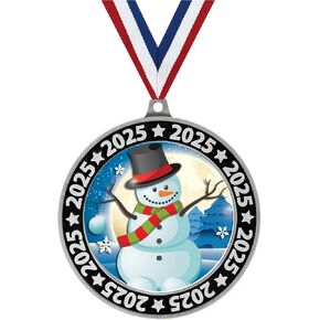 2.75" 2025 Snowman Winter Wonderland Medal Award, Silver Perimeter Team Trophy Award Includes Free Neck Ribbon Prime