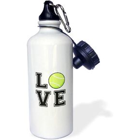 3dRose Print of Love Tennis-Sports Water Bottle, 21 oz, White