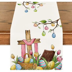 Happy Easter Table Runner He is Risen Table Cover Watercolor Religious Jesus Decor Easter Decorations and Supplies for Home Party