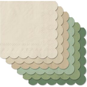 Whaline 120Pcs Sage Green Nude Cocktail Napkin 6 Colors Scalloped Disposable Paper Napkin Multi-colored Beverage Napkin for Home Bar Table Party Decor Supplies