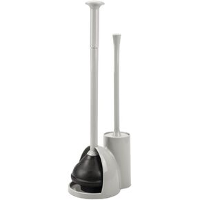 mDesign Hidden Plunger and Brush Set for Toilet Bowl - Brush Cleaner and Plunger Combo with Holder Caddy for Bathroom - Modern Toilet Brush and Plunger Set - Aura Collection - Light Gray
