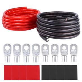2/0 AWG Battery Cable (12 Feet Black, 12 Feet Red) - 2/0 Gauge CCA Welding Wire with SC Connector Lugs & 3:1 Heat Shrink Tubes for Solar, Car, RV, Accumulator
