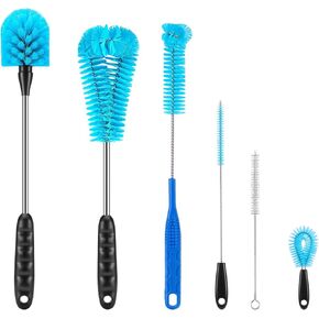 Cleaning Brush Set of 6, Stainless Steel Long Handle Baby Bottle Cleaning Brushes for Sports Bottles, Cups, Cutlery, Coffee Mugs, Glassware, Nonpareil, Wake Up Calls