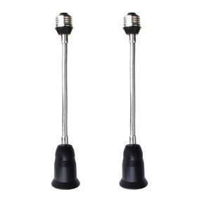 E26/E27 30cm/12 inch Extension Socket Extender Adapter, E26 to E26 Flexible Extension, All-Directional Adjustable Standard Medium Light Bulb Socket Converter,Black (2 Pack)