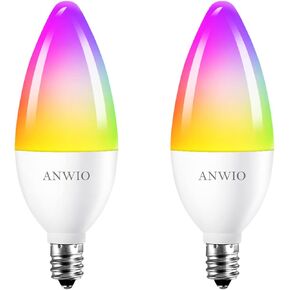ANWIO Smart Light Bulbs, Smart Candelabra LED Bulb, Smart Chandelier Light Bulbs, 4.9W (40W Equivalent) 470LM, E12 Smart Bulbs, Compatible with Alexa Google, Only 2.4GHz WiFi No Hub Required, 2 Pack
