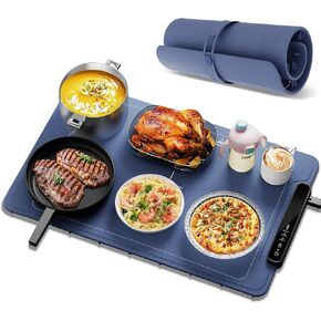 Food Warming Mat, Silicone Electric Warming Tray with 3 Modes Temperature & Fast Heating, Raised Feet Protects Table, Roll Up Buffet Hot Plates Heat Pad, Portable Food Warmer for Parties Home Travel