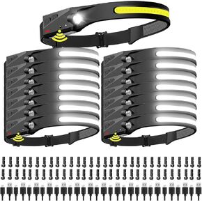 KunHe 15 Pack Rechargeable 230° Wide Beam Head Lamps Motion Sensor Head Lights for Forehead 1000 Lumen Bright Headlight Bulk Flashlights Hard Hat Headlights Hands-Free Camping Essentials Gear