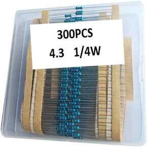 4.3 1/4W, 4.3R1/4W, 4.3 ohm, 4.3 R 1/4W, 4.3Ωresistor, 4.3 ohm resistor, 4.3 ohm Metal resistor, 4.3 R Metal Film resistors 1/4w(0.25w) 1% tolerance 0.01 MF Metal Film Fixed Resistor 300 pcs