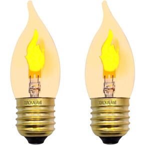 LED Flame Effect Light Bulb E26 Flickering Candle Light Bulbs Crystal Clear Candle Bulb for E26 Edison Base, Orange Light Two Mode (Flame and Steady on),Non-Dimmable,C35 2pack