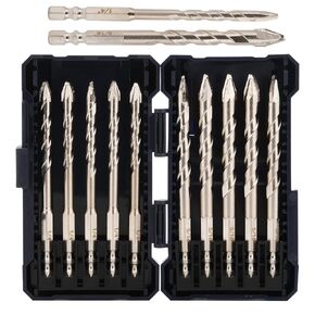 10PC 1/4''*5,5/16''*5 Special Crooked Head Eccentric Drill Bit Set Professional Masonry Drill Bit Set (No water drilling)Concrete Drill Bit Set for Glass,Brick,Plastic,Cement,Wood,Tile,Metal