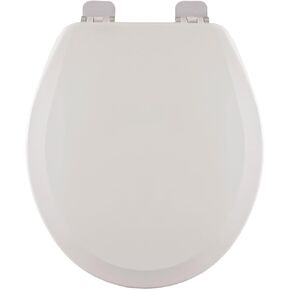 Centoco Wooden Toilet Seat Round, Closed Front with Cover, Residential, Brushed Nickel Hinge, Made in the USA, 700BN-001, White