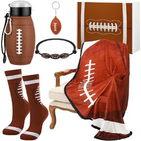 6 Pcs Football Gift Set Football Party Favors Football Theme Blanket Socks Football Keychain Bracelet Sports Water Bottle and Sticker Birthday Christmas Gifts Sport Themed Party Supplies