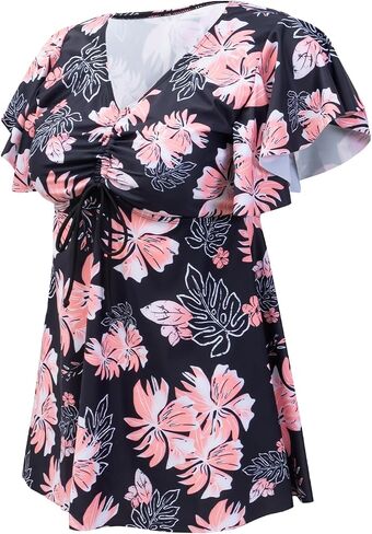 Fanuerg Women's Flowy Tankini Top Only Ruffle Sleeve Swim Bathing Suit Tops Modest Drawstring Swimsuit Top No Bottom in Saudi Arabia