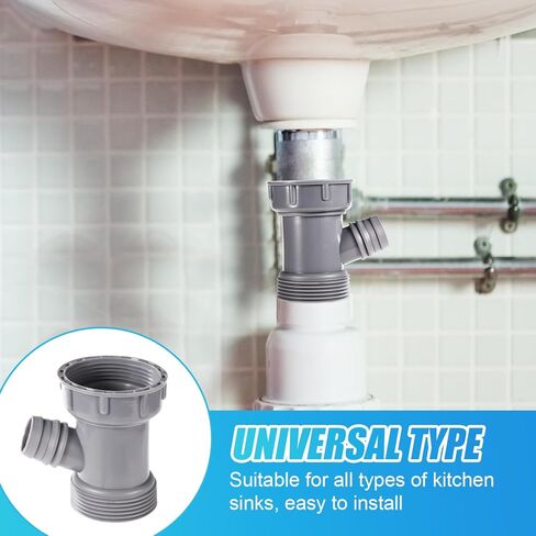 Kitchen Sink Pipe Adapter, Universal Fit Y-Shaped Sink Strainer Connector with Gasket Versatile Dishwasher Drain Hose Adapter Replacement Waste Outlet for Easy Plumbing Integration in Kuwait