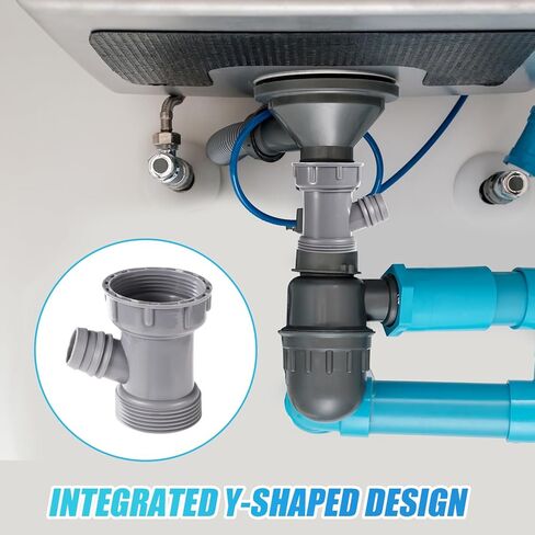 Kitchen Sink Pipe Adapter, Universal Fit Y-Shaped Sink Strainer Connector with Gasket Versatile Dishwasher Drain Hose Adapter Replacement Waste Outlet for Easy Plumbing Integration in Kuwait