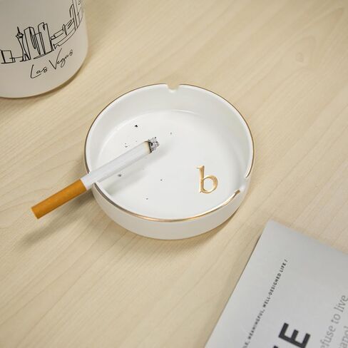 COLLECTIVE HOME - Luxurious Ceramic Ashtray with Gold Edging & Embossed Gold Lettering, Elegant Design, Ideal Gift for Birthdays, Anniversaries, Father’s Day, or Boyfriend (r) in Kuwait