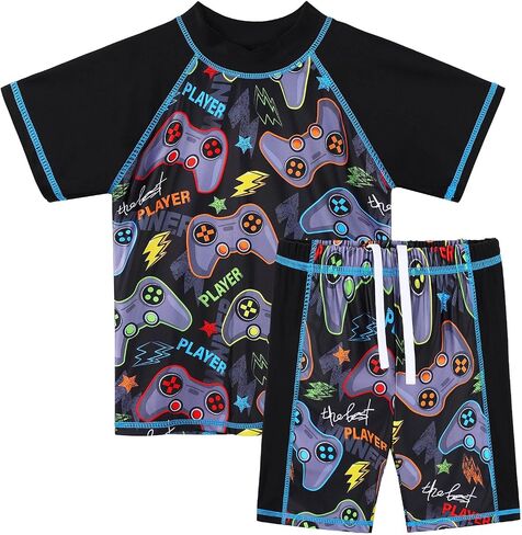 TFJH E Two Piece Boys Short Sleeve Swimsuit UPF 50+ UV Rash Guard Sets Swimwear in Saudi Arabia