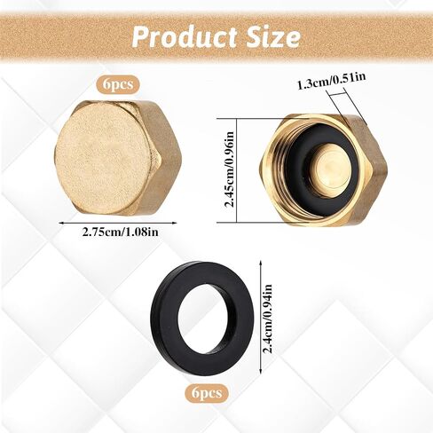 6 PCS 3/4 "قبعة أنابيب نحاسية ، قبعة صامدة من النحاس النحاس ، قبعة توقف للقيام بالأنثى مع غسالات ، قبعات قابس أنابيب أنثى سداسي رأس من تجهيزات السباكة لصمام الرادياتير ، الغسالة ، صنبور الصنبور in Saudi Arabia
