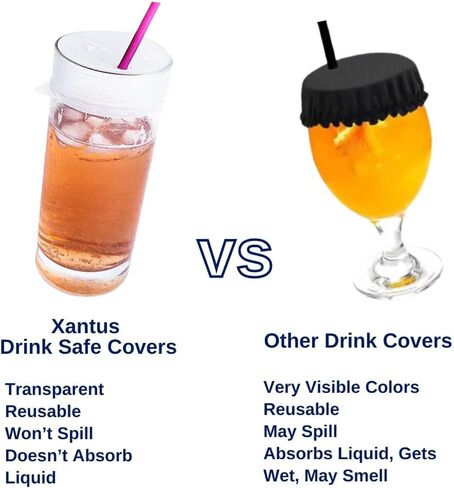 Drink Cover Scrunchie Silicone See Through Cup Cover - Reusable Silicone Protector Prevent Drink Getting Spiked at Bar Party Cup Cover with Straw Hole Fits All Cup Sizes in Saudi Arabia