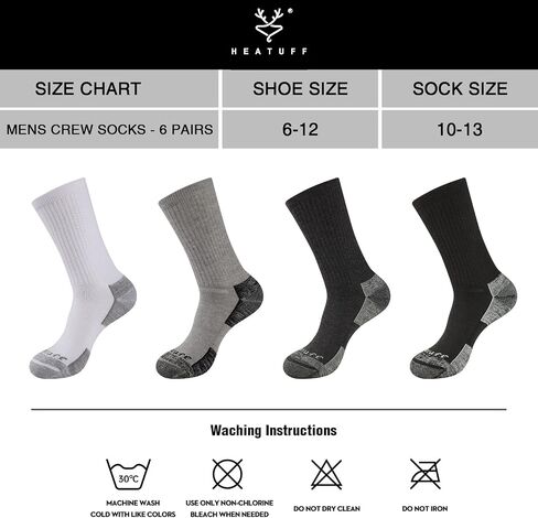 Heatuff Mens Crew Socks Moisture Wicking Max Cushion Athletic Work Socks for men (6 Pairs) in Saudi Arabia