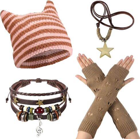 JaGely 4 Pcs Therian Accessories for Women Cat Fairy Gloves Y2k Necklaces Bracelets Clothing Jewelry for Music Festival Party in Kuwait
