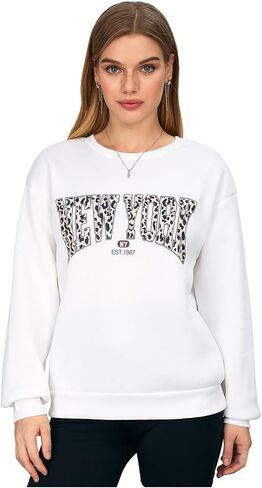 SweatyRocks Women's Letter Leopard Print Sweatshirt Crewneck Long Sleeve Oversized Pullover Tops in Saudi Arabia