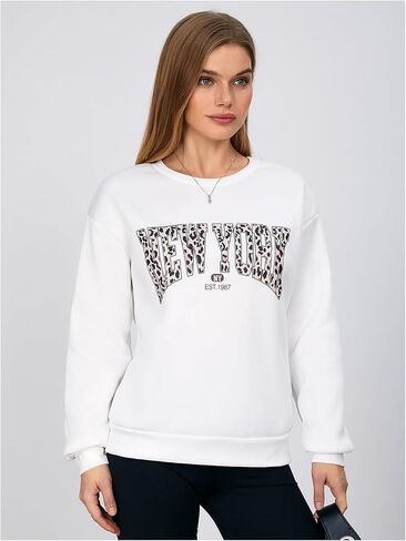 SweatyRocks Women's Letter Leopard Print Sweatshirt Crewneck Long Sleeve Oversized Pullover Tops in Saudi Arabia