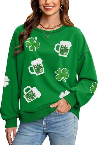 For G and PL Women's St. Patrick's Day Sequin Long Sleeve Crewneck Sweatshirt in Kuwait
