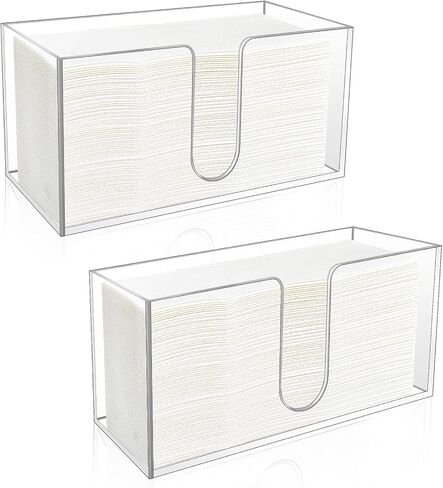 2Pack Acrylic Contertop Paper Plainder ، حامل المناشف الورقية موزع المناشف/حامل منديل أكريليك (5 ملم أكريليك) مناشف ورقية ثلاثية الطول أو متعددة الأبعاد للحمام ، مطبخ ، مطعم (2) in Kuwait
