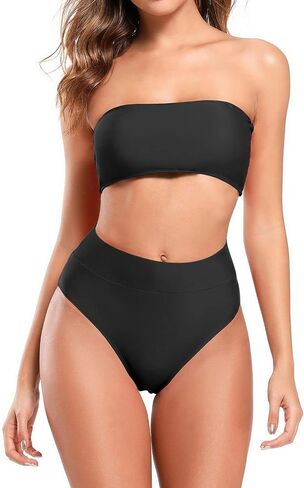 SHEKINI Women's Bandeau Bikini Set High Waist Bottoms Floral Printed Two Piece Swimsuits in Saudi Arabia