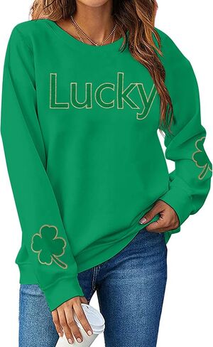 Kneyatta St. Patrick's Day Sweatshirt Women Lucky Clover Sweatshirts Shamrock Pullover Long Sleeve Dops in Saudi Arabia