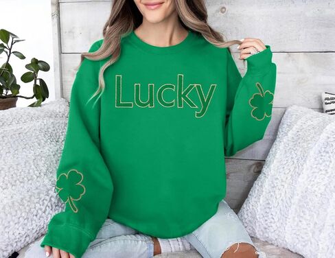 Kneyatta St. Patrick's Day Sweatshirt Women Lucky Clover Sweatshirts Shamrock Pullover Long Sleeve Dops in Saudi Arabia