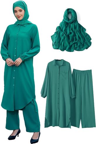 فستان Abayas للنساء رداء الإسلام الإسلامي Kaftan 3 أجهزة كمبيوتر محددة in Kuwait