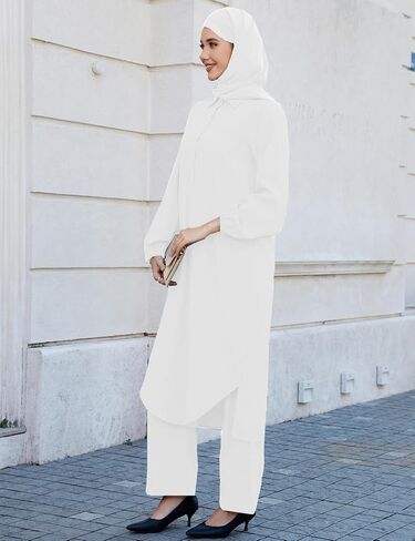 Abayas Dress for Women Muslim Robe Islamic Kaftan 3 PCS Set Long Sleeve Button Shirts Pants Hijab Dubai Outfits in Saudi Arabia