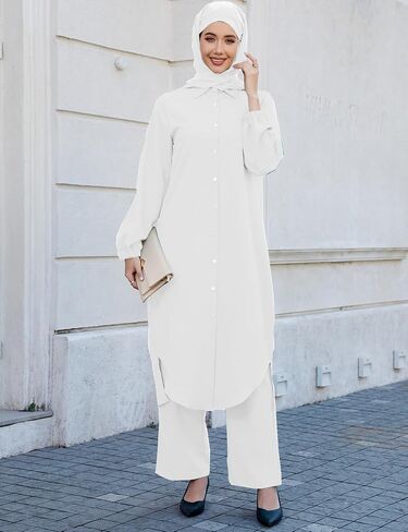 Abayas Dress for Women Muslim Robe Islamic Kaftan 3 PCS Set Long Sleeve Button Shirts Pants Hijab Dubai Outfits in Saudi Arabia