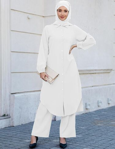 Abayas Dress for Women Muslim Robe Islamic Kaftan 3 PCS Set Long Sleeve Button Shirts Pants Hijab Dubai Outfits in Saudi Arabia