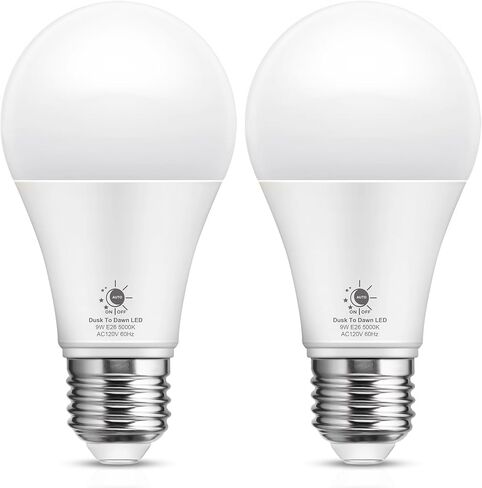 LOHAS Dusk to Dawn Light Bulbs Outdoor, Light Sensor Bulb 60W Equivalent, A19 LED Bulb Daylight 5000K, 9W Photocell Sensor LED, 900LM Auto On/Off Porch Light, E26 Base for Garage, 2Pack in Saudi Arabia