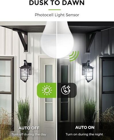 LOHAS Dusk to Dawn Light Bulbs Outdoor, Light Sensor Bulb 60W Equivalent, A19 LED Bulb Daylight 5000K, 9W Photocell Sensor LED, 900LM Auto On/Off Porch Light, E26 Base for Garage, 2Pack in Saudi Arabia