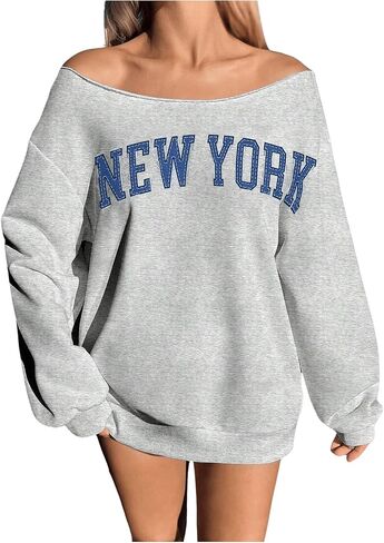 GORGLITTER Women's Letter Graphic Off Shoulder Sweatshirts Long Sleeve Preppy Sweatshirt Pullover in Saudi Arabia
