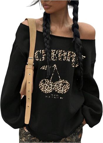 GORGLITTER Women's Letter Graphic Off Shoulder Sweatshirts Long Sleeve Preppy Sweatshirt Pullover in Saudi Arabia
